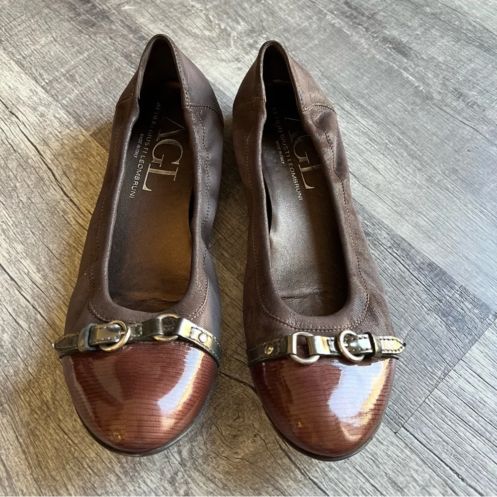 AGL Leather Flats Cap Toe Italian Designer Comfort Classic Ballet Size 41